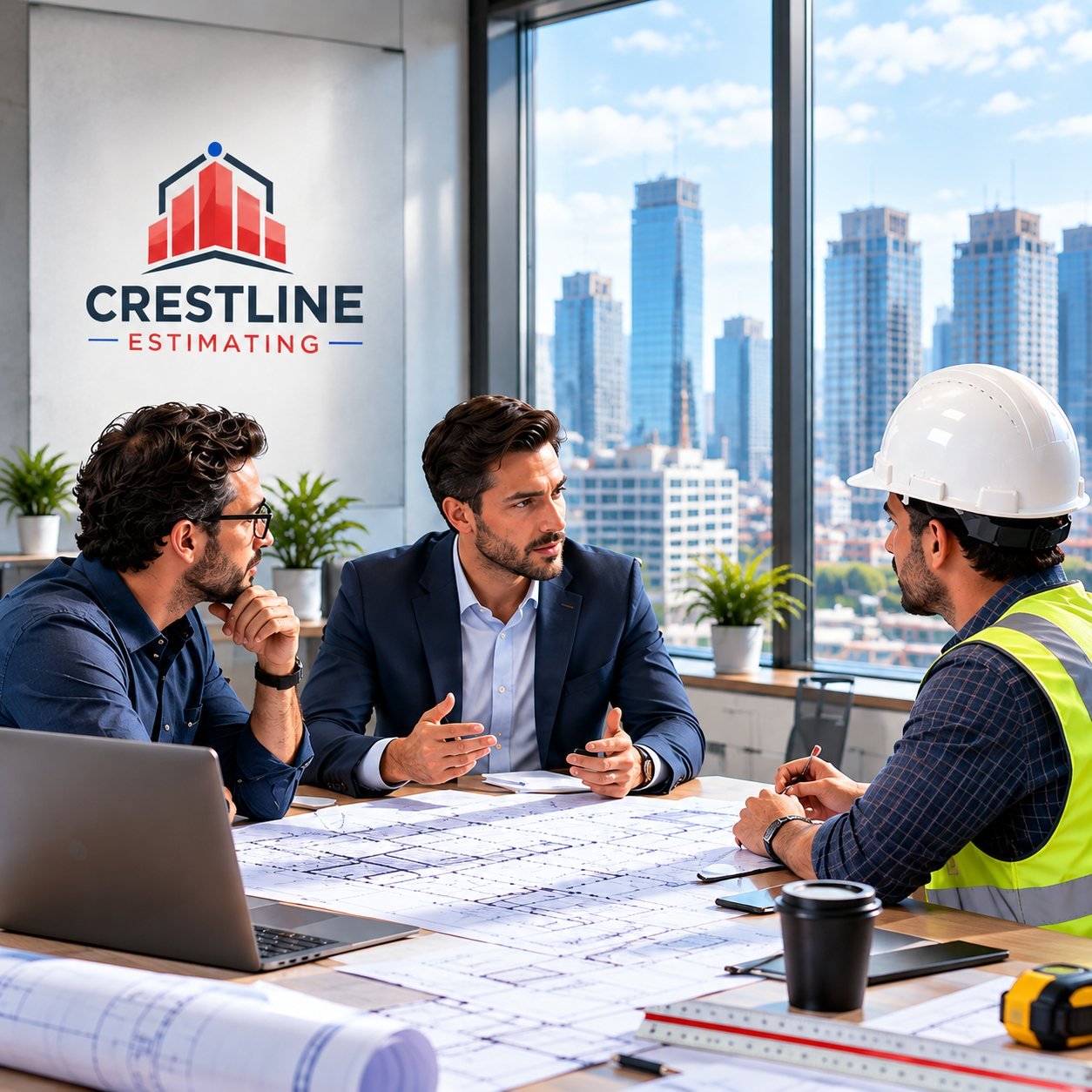 Crestline Estimating team reviewing plans with a contractor